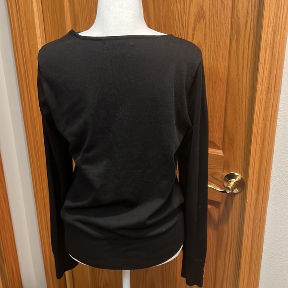 Classic Fine Gauge Black Crewneck Women’s Sweater with Gold buttons - Medium - Picture 3 of 5